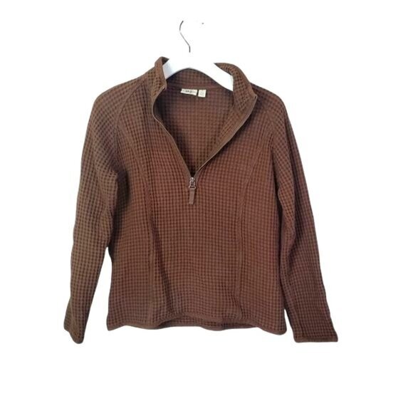CABELA'S Womens Jacket Small Waffle Knit Brown Zipper‎ Neck 100% Cotton Collar - Picture 2 of 10